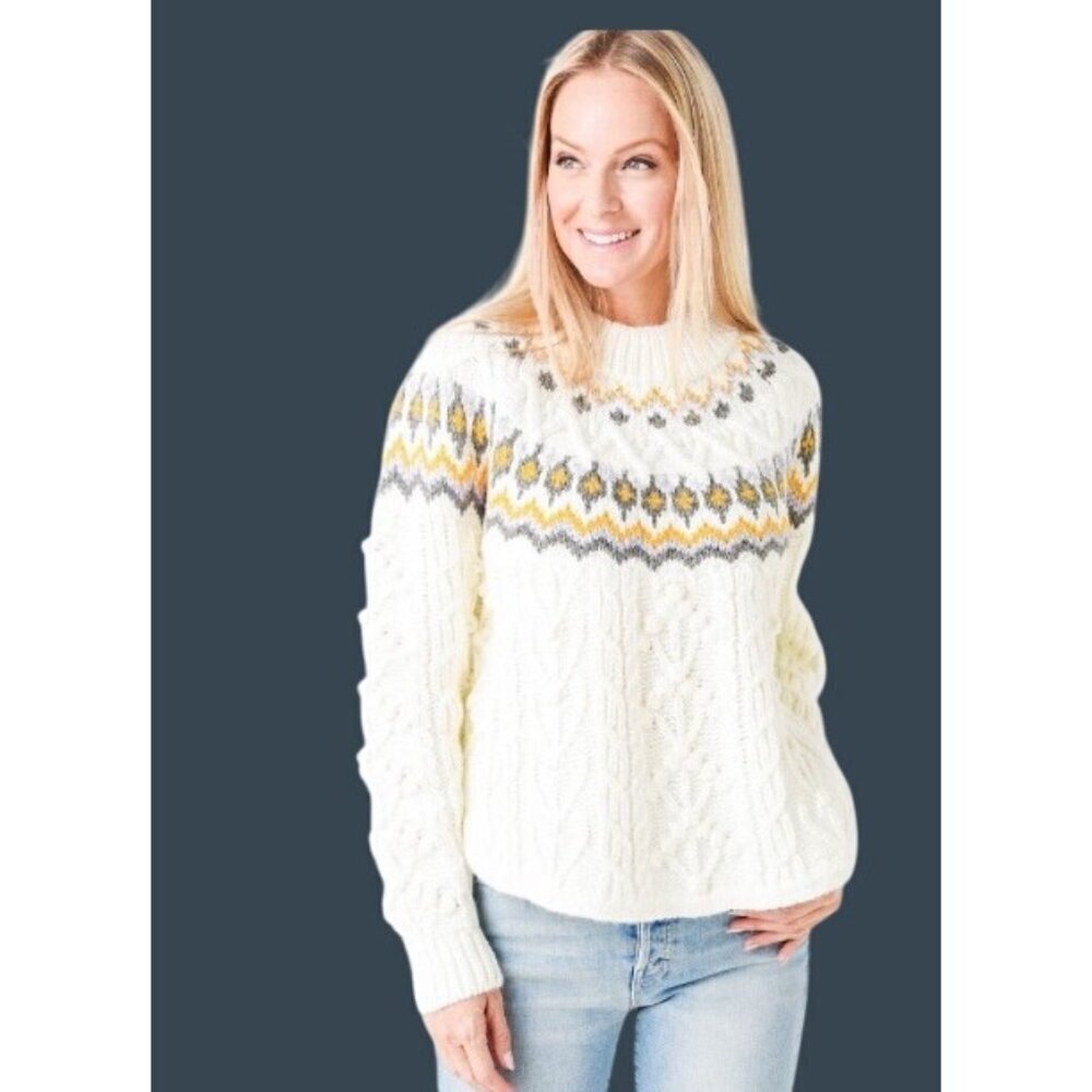 Saylor Suzanna fair isle chunky cable knit sweater designer bobble knit XS
